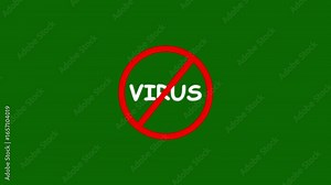 virus prohibition sign animation. black background .Caution warning symbol, alert, error sign, 4K motion animation ,