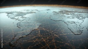 Globalized world, the future of digital technology. Connections and cloud computing in the virtual world. World map with satellite data connections. Connectivity across the world.