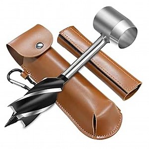 Hand Auger Bushcraft Gear Survival Tools Bushcraft Hand Auger Wrench Scotch Eye Wood Auger Drill Peg and Manual Hole Maker Multitool for Camping Outdoor with Leather Case