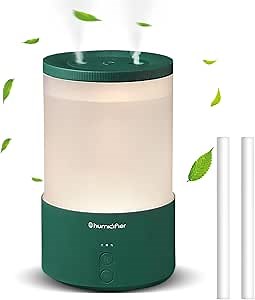 Mini Humidifier 650ml Small Portable Cool Mist Humidifiers Plant Humidifier Indoor with Night Light, USB Personal Desktop Humidifier for Bedroom Travel Office, Auto Shut-Off, 2 Mist Modes（Green）