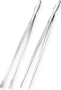 Professional Kitchen & Cooking Tweezers Tongs, 2 PCS 12-Inch Extra-Long Tweezer with Round And Straight Tips For Baking, Stainless Steel Barbecue Tweezers, Premium Quality, Anti-Slip
