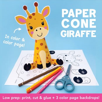 Low Prep Paper Cone Giraffe Craft | Zoo & Wildlife Animal Activity Coloring Page