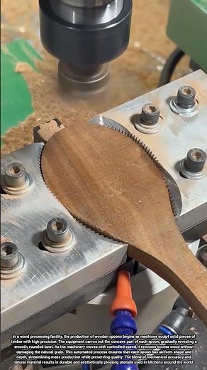 Automated Wood Carving Machines Shaping Wooden Spoons in Mass Production