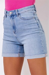 High Waisted Denim Stretch Shorts in Light Denim - Roman Originals UK