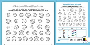 Color and Count the Coins Worksheet