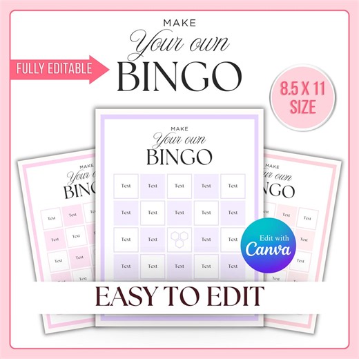 Editable Bingo Card Template, Blank Canva Bingo Cards, Custom Bingo Game, Printable Template, Instant Download - Etsy