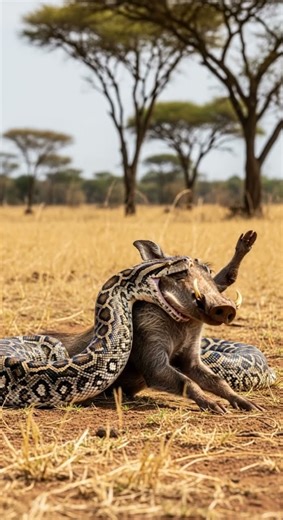 Will the python manage to swallow the warthog in one gulp #wildlife #python #nature