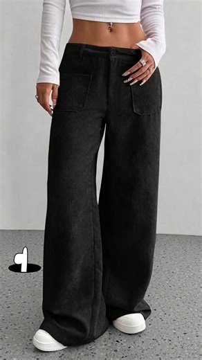 Women's Multi-Pocket Corduroy Wide Leg Pants, Loose Fit Casual Fashion, Natural Waist, Button Fly, All Seasons, Long Regular Length