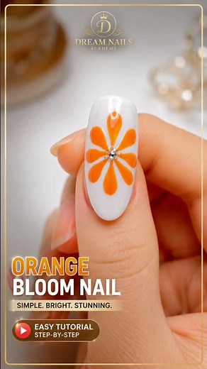 Orange Bloom Nail Art 🌼 | Easy Flower Gel Nail Tutorial for Beginners #nails