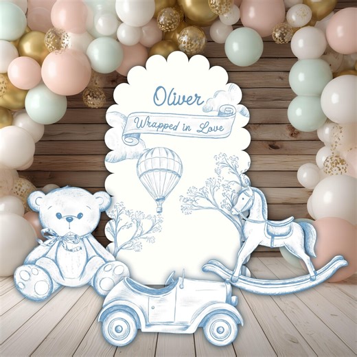 Blue Toile Teddy Bear Cutouts, Chinoiserie Birthday, Toile De Jouy Backdrop, Baby Shower Decor, Teddy Bear - Etsy