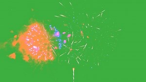 Abstract Firework on green chroma key background, 4th of July independence day concept. High quality 4k chromakey video
