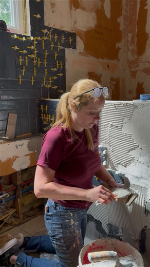 44 reactions | Double stack herringbone for the WIN! I’m obsessed! What do y’all think?! We’re at like the 60% stage of this bathroom, and it’s the part that starts to get crazy exciting! @flooranddecor tile! Fell in love with this one big time! #tile #tileinstall #tileinstallation #tileinspiration | Tool Girl’s Garage | Facebook