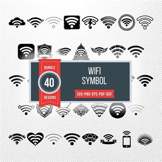 Wifi Symbol SVG Bundle | 40 Clipart Vector Drawings | PNG Eps PDF Dxf | Commercial Use - Etsy