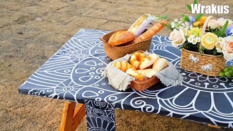 Picnic Table Cover with Bench Covers Vinyl Elastic Edges Fitted Rectangle Tables Seat Waterproof 3-Piece 96X30in Set Outdoor Rectangular Folding Backing Tablecloth for Camping Over Size White Flamingo