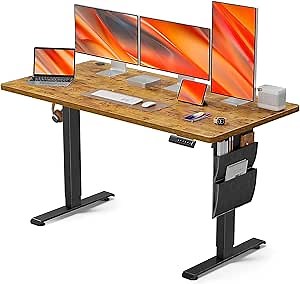 AMADA HOMEFURNISHING Electric Standing Desk Adjustable Height with Storage Bag, 55 x 24 Inches Computer Workstations, 4 Memory Presets, Stable and Durable, for Home Office Furniture, Vintage Brown