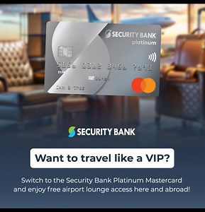 The credit card that matches your lifestyle is waiting! Switch to the Security Bank Platinum Mastercard today and enjoy the following benefits: ⭐ Earn 2x points with every PHP20 spend 🎁 Redeem free flights, shopping sprees, and more exciting rewards with your points! ✈️ Free airport lounge access abroad Security Bank Corporation is regulated by the Bangko Sentral ng Pilipinas www.bsp.gov.ph | Security Bank
