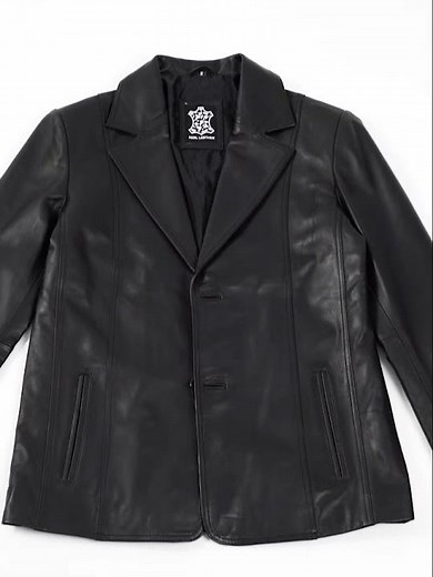 Mens Black Leather Blazer | Two Button