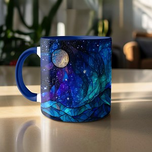 Stained Glass Mug: Galaxy Mountain Design, 15oz Big Mug, Distressed - Etsy