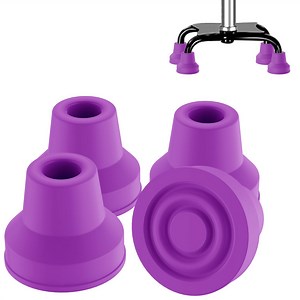 SupreGear 1/2 in Quad Cane Tip, Non-Slip Replacement Rubber Foot, 4-pack, Purple