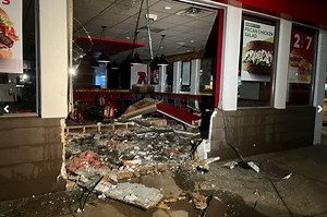Car crashes into Arby’s, surveillance video shows what happened moments before