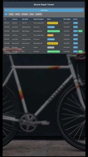 bike shop system that logs in bikes changes the status progress of the bikes logged in and sends notifications to the client by prompt ##uxdesign #uidesign #coding #graphicdesign