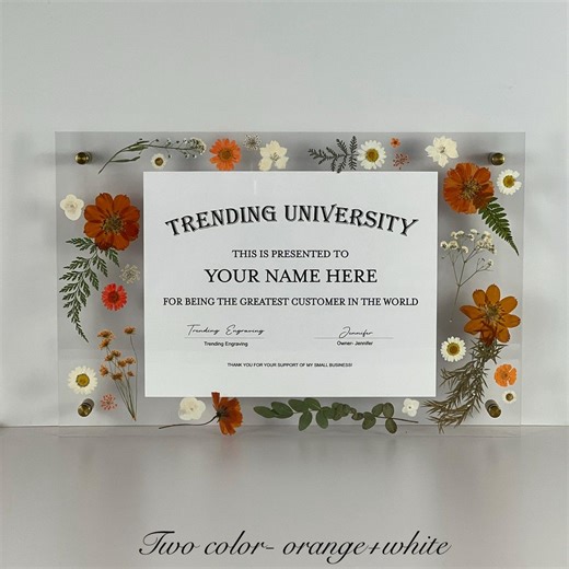 Acrylic Pressed Flower Diploma Frame - Orange - Etsy