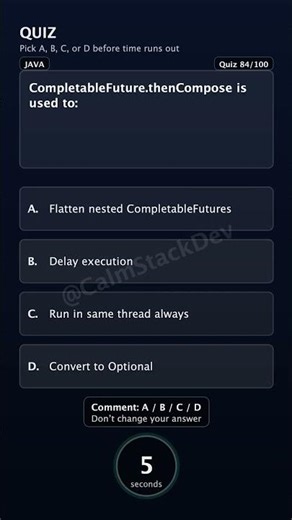 Quiz - 084 | CompletableFuture.thenCompose is used to: | #shorts #java #quiz