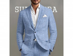 Light Blue Linen Suit: Slim Fit Italian Style Wedding Blazer Set - Etsy