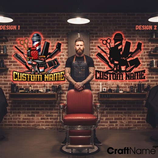 Custom Barber Shop Metal Wall Art With LED Light – Personalized Barbershop Steel Sign Decor - Etsy
