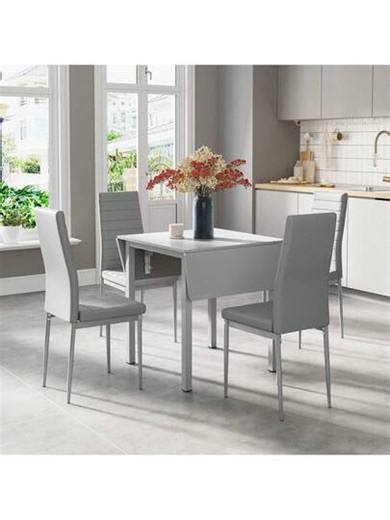 Jooli H Folding Dining Table, Drop Leaf Extendable Kitchen Table For Small Spaces, Seats 2-6 People, Grey, 120x70x76cm | SHEIN