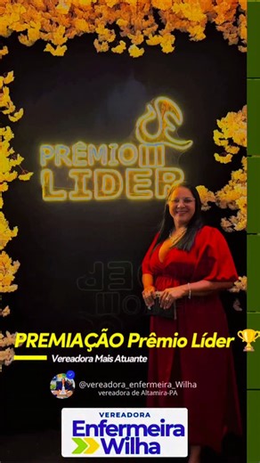 Wilha Borges on Instagram: "Receber o prêmio Líder – Vereadora Mais Atuante da Região enche meu coração de gratidão e emoção. Cada voto, cada gesto de confiança da população de Altamira, carrega uma história, uma esperança e um sonho coletivo. Esse reconhecimento não é apenas meu — é nosso, de todos que acreditam em uma cidade mais justa, humana e cheia de oportunidades. Seguiremos juntos, com fé, compromisso, responsabilidade e amor profundo por Altamira. Obrigada por caminharem comigo! 🙏🌱💚"