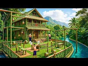 60 Days Building a Bamboo House with an Outdoor Ancient Gym Workout Room Using Primitive Tools