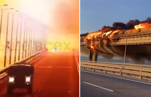 Crimean Bridge Explosion: Surveillance Footage Shows Moment Truck Bomb Explodes on Key Bridge Russia Used to Move Military Equipment into Ukraine