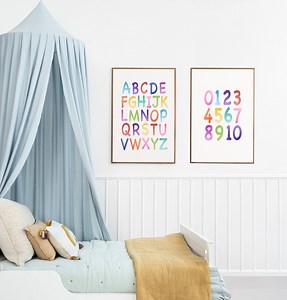 Set of 2 Educational Nursery Prints, Alphabet Chart, Numbers Chart, Nursery Decor and Playroom Prints - Etsy