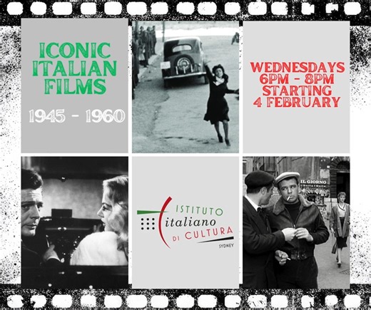 🎬 Cinema Italiano: Iconic Italian Films 🇮🇹 Discover Italy through the films that shaped its identity. From post-WWII Neorealism to the dreamlike world of Fellini, this English-taught course explores iconic Italian cinema through history, culture, and cinematic language. 🗓 Starts Wednesday, 4 February ⏳ 5 weeks | 10 hours 💰 $250 🎥 Featuring masterpieces by Rossellini, Comencini, Monicelli & Fellini 💻 Watch films online (with Italian subtitles) before each class ✨ Perfect for film lovers an