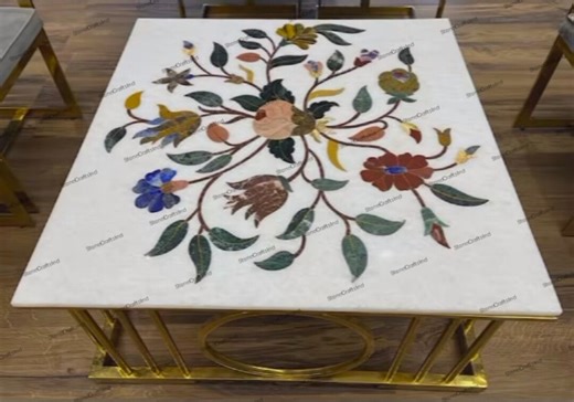 Square White Marble Inlay Table Top, Semiprecious Stone Art - Etsy