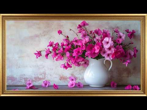 Joyful Pink Spring Flowers 🌸 Elegant Floral Art | Frame TV Art Screensaver with Soft Piano 4K