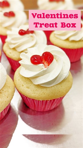 Katelyn | Dancing Baker + Teacher on Instagram: "I baked lots of extra cupcakes this baking day to share one of my favorite cupcake flavors with a handful of people I wanted to share a little extra love with to give them a boost. Remember baked goods are best enjoyed when they are shared!😉🥰🥳 What should we bake next? #baking #valentines #valentinestreat #cupcakes #treatbox"