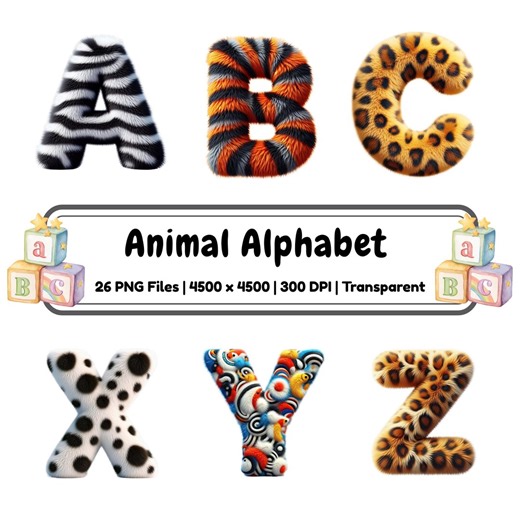 Animal Alphabet PNG Clipart | Leopard Zebra Letters (digital Download) - Etsy