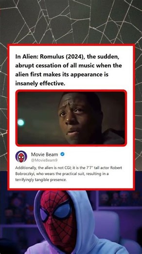 Alien Romulus 2024 Sudden Music Cut and 77 Actor in Practical Alien Suit