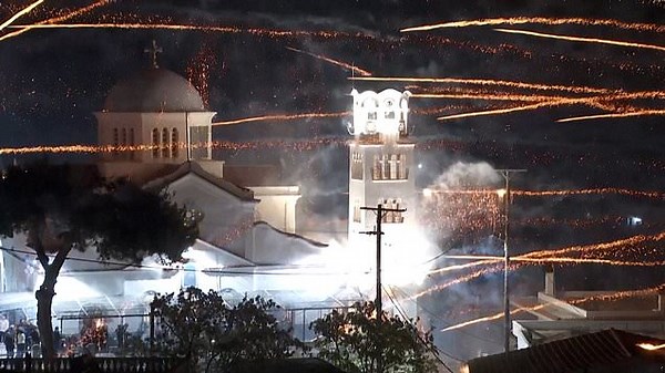 Sleepy Greek island stages epic Easter firework battle between rival churches