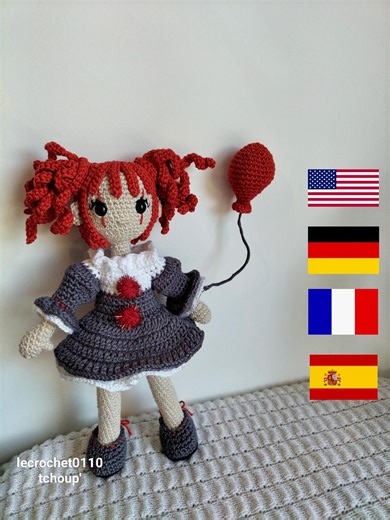 PDF Pattern for a Crocheted Clown Doll in French, German, Spanish, and English. - Etsy Canada