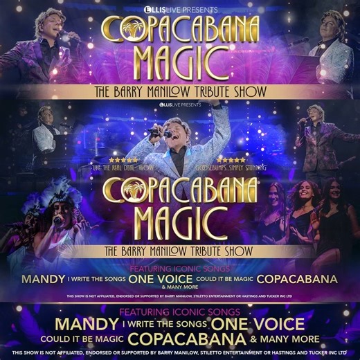 🎶 A must-see for all ‘Fanilows’! 🎶 The World’s premier show, chronicling the story of one of the greatest showmen of all time, the legendary Barry Manilow. Experience all the classic hits from his amazing career, culminating in over 85 million record sales. This stunning concert is fronted by internationally acclaimed vocalist Martyn James and his sensational band and dancers, who capture the timeless energy of hits such as Mandy, Could It Be Magic, Can’t Smile Without You, I Write the Songs, 