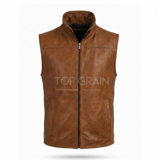 Men's Cowhide Leather Biker Vest - Classic Western Waistcoat - Etsy