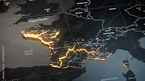 Map of France with country regions outlines.