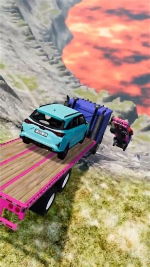 🚒🔥flatbed truck police fire truck🚗🆚 mega lava pit #beamngdrive