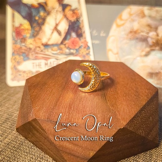 Crescent Moon Ring “luna Opal” - Etsy