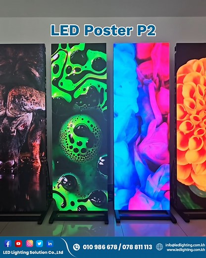 🆕 សូមណែនាំប្រភេទ LED Poster P2 ដែល LED Lighting Solution បានយកចូលថ្មីជាមួយបច្ចកវិទ្យាចុងក្រោយបង្អស់ អាចយកធ្វើជា I-Stand ក៏បាន ឬផ្គុំចូលគ្នាសម្រាប់ដាក់នៅតាមកម្មវិធីផ្សេងៗ។ ☎️ សម្រាប់ព័ត៌មានបន្ថែម សូមទំនាក់ទំនងប្រឹក្សាយោបល់: 010 986 678/ 078 811 113 | LED Lighting Solution Co., LTD