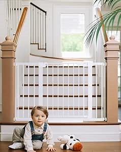 Cumbor 30-48 in Baby Gate for Stairs, Auto Close Dog Gate Indoor, White