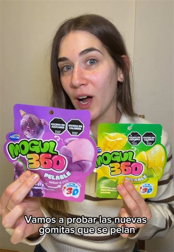 Probando las nuevas Mogul 360, son frutas (uva 🍇 y mango 🥭) que se pelan 😱🥰 #mogul #gomitas #gummy #gummies #probandocomida